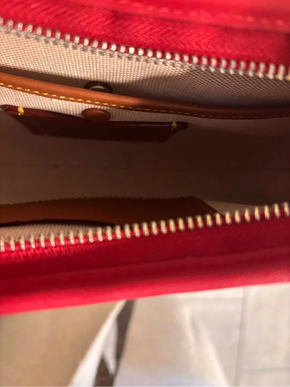 Coach Red and Cream Signature Canvas Shoulder Bag